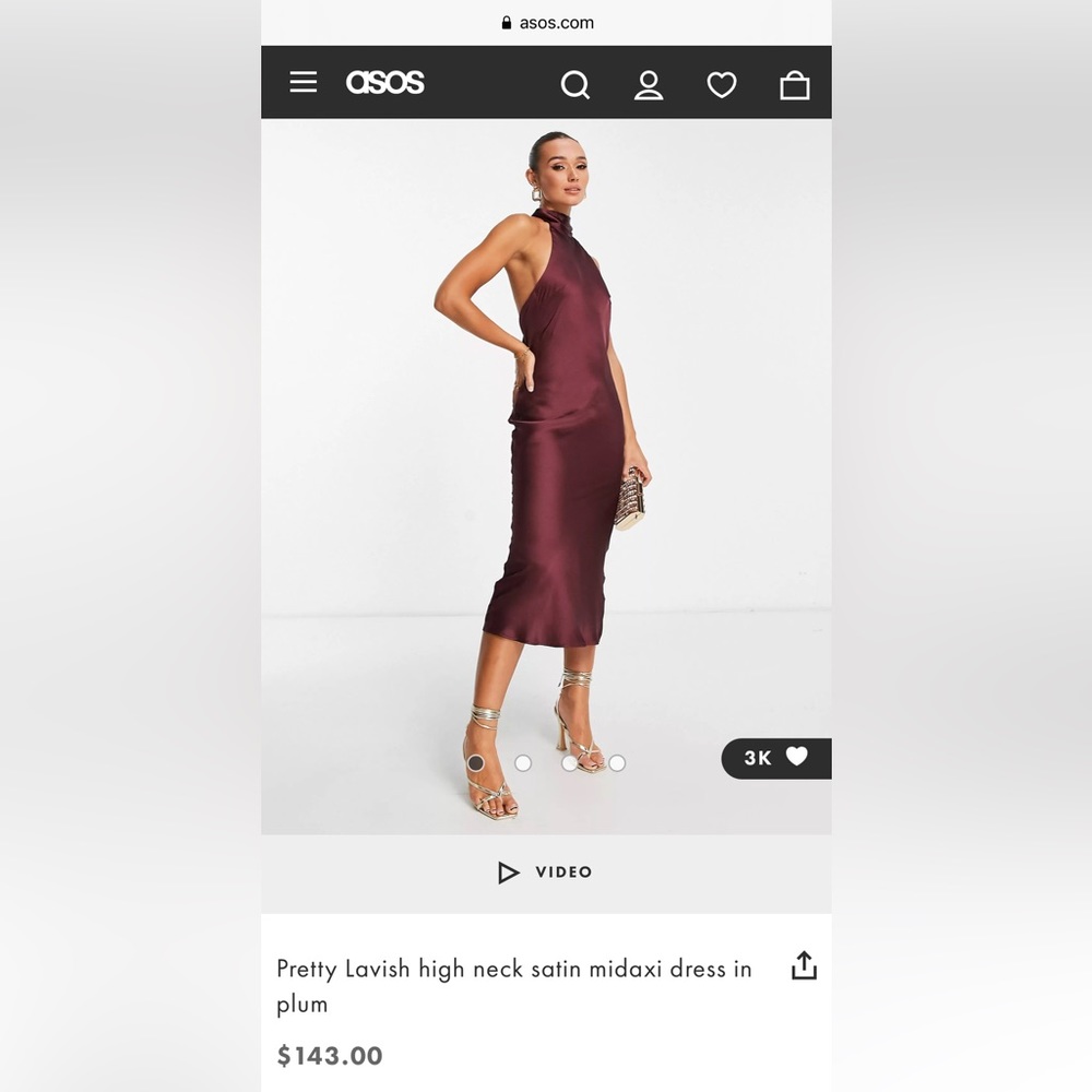 Satin plum ASOS dress! Only worn to a wedding one time, no stains, no tears!